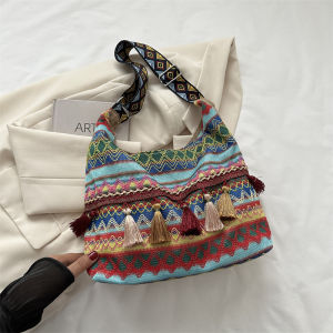 Tassel Trim Large Capacity Womens Shoulder Bag 2024 New Fashion Korean Versatile INS Underarm Tote Bag Casual Bucket Shape