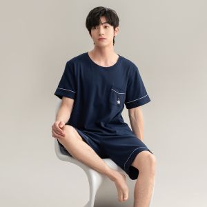 Couples Summer Cotton Pajamas Short Sleeve Shorts Home Clothes Lightweight Breathable Comfortable Cotton Sleepwear for Youth