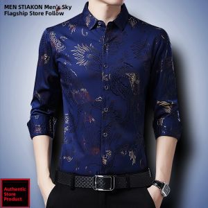 MEN＇STIAKON | Long Sleeve Spring Casual Shirt Chinese Style Dragon Print