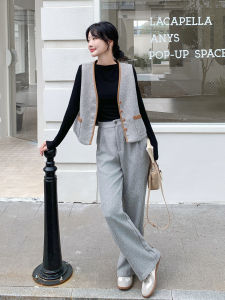 Korean Style High Waist Wide Leg Pants Vest T-Shirt Three Piece Set Womens Fashion Autumn Collection Salt Series