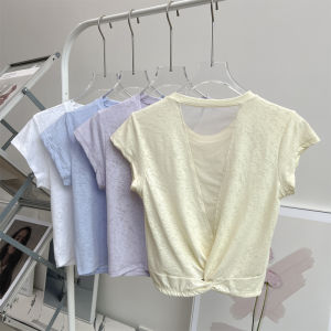 Open Back Mesh Splicing Breathable Loose Short Sleeve Top