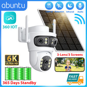 12MP 6K Three Screens PTZ Wifi Solar Security Camera Outdoor Wireless Surveillance Camera PIR Human Detection Built-in Battery