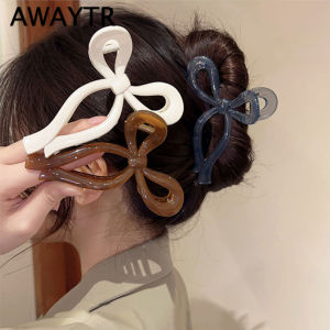 AWAYTR Ponytail Bow Large Hair Claw Crab Hair Accessories for Women Solid Acrylic Bowknot Hair Clips Hairpins Girls Barrettes