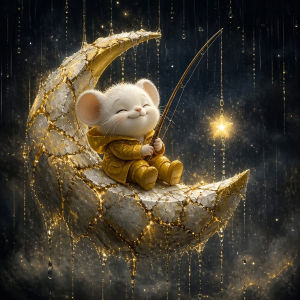 Huacan New Arrivals Diamond Painting Crescent Moon Fishing White Mouse Diamond Mosaic Animal New Picture Of Rhinestones