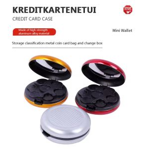 Portable Euro Coin Holder Round Aluminum Alloy Coins Storage Case With Mirror For Home Travel School Wallet Purse
