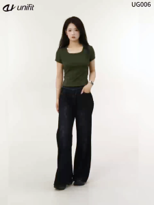 UNIFIT Slim Fit Womens Shorts Sleeved U-Neck T-Shirt Waist Line Show Waist Slimness T-Shirts Top Womenswear UG006