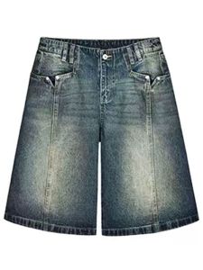 กางเกงขาสั้นผ้ายีนส์ทรงตรงเอวสูงสำหรับผู้หญิงในช่วงฤดูร้อน กางเกงขายาวทรงขากว้างสไตล์ย้อนยุคสไตล์อเมริกัน สัมผัสที่เย็นสบาย