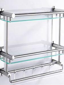 Stainless Steel Bathroom Towel Rack Single Double Layer Glass Storage Shelf Three Layers Bath Towel Holder No Drilling Needed
