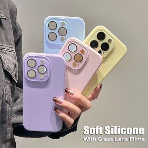 Crashstar Với Kính bọc hoàn toàn tấm dán bảo vệ camera Mềm Mại Silicone lỏng Chống Sốc vỏ điện thoại Cho iPhone 15 14 Pro Max Cộng Với 13 12 Pro Max màu trơn Thân Thiện Với Da Ốp điện thoại Bìa Với Nhung Bên Trong