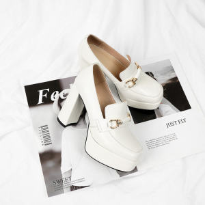 Full Leather Waterproof Deep Mouth High Heels Beige Thick Bottom Single Shoes 2024 New Womens Shoes Roman Style Metal Inner Pig Skin Head Layer