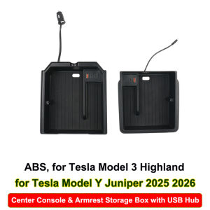 Hộp Đựng Đồ Tì Tay Trung Tâm Tesla Model Y L Juniper 2025 Với Hub Sạc USB Type C Và Giá Đỡ Kính Cho Tesla Model 3 Highland 2024-2025