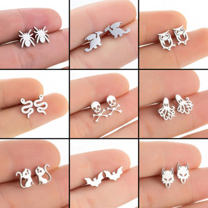 Gothic Stainless Steel Bat Spider Earrings for Women Owl Skull Jewelry Cool Girls Halloween Party Earring Accessories Wholesale
