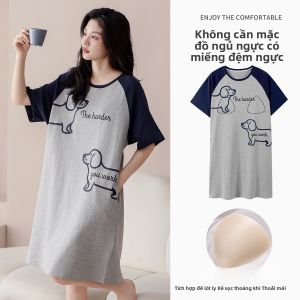 MiiOW | Váy ngủ tay ngắn cotton nguyên chất mùa hè MiiOW Cat Lady Váy ngủ nữ thoáng khí thoải mái mặc nhà cỡ lớn