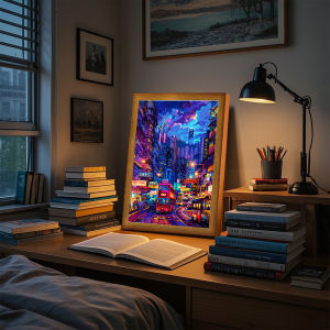 Bandai | Asian Tokyo and Eastern Cities Pretty Cityscape Painting Photo Frame LED Bedside Light for Home Office Perfect Gift for Traveler