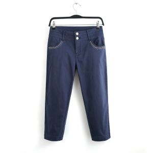 กางเกงยีนส์ทรงขากระบอกบางเอวกลางสำหรับผู้หญิง กางเกงขายาวทรงลำลอง ทรงเข็มขัดสองแถว ทรงย้อนยุค กางเกงขายาวทรงเข็มขัดสี่ส่วน