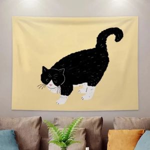 VIKAMA Nordic Style Cartoon Cat Tapestry Cute Black Cat Pattern Bedroom Living Room Hallway Wall Decoration Tapestry Room Decor