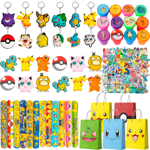 110 Pcs Pokemon Birthday Party Favors - Pokemon Pikachu Party Favors Bags Badges Stickers Slap Bands Etc Pokemon Party Supplies