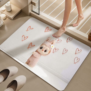 Labubu Silicon Dendroid Bathroom Mat Water Absorbent Non-Slip Entrance Door Mat Toilet Home Floor Rugs Cartoon Style