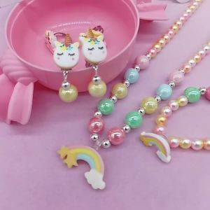 O-KAY Unicorn Princess Frozen Children Necklace Bracelet Set Earring Ring Necklace Girl Baby Accessories Jewelry