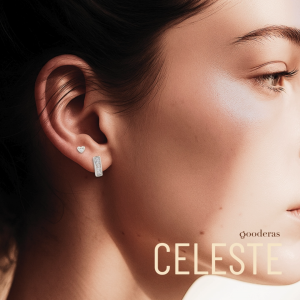 gooderas earring celeste ต่างหูเพชร bar studs ต่างหูรูปหัวใจ ต่างหูเงินคู่ ต่างหูแฟชั่น