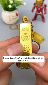 Móc khóa hình cây diêm vàng 9999 sáng bóng nguyên khối cầm chắc tay