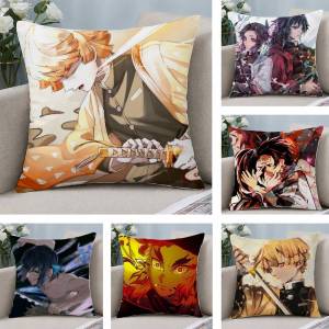 Bandai | Demon Slayer Kokushibo Upper Moon Anime Plush Pillow Cover Soft Short Plush Cushion Cover For Sofa Bedroom Home Decor Gift