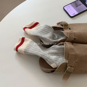 Retro เข็มหยาบถักถุงเท้า Ins Future Store สีขาวและสีแดงลายผ้าฝ้ายสําหรับคู่ Heattech เข่าถุงเท้าสูงตลอดทั้งปี
