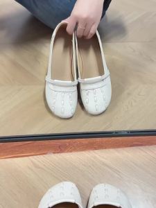Leather Soft Round Toe Low Heel Gray Shoes