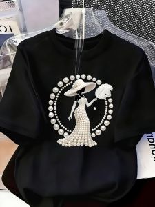 Elegant and Light Luxury Style Outfit Womens Printed T-shirt Light Luxury Gorgeous Daily Spring/summer Casual Short Sleeve Top