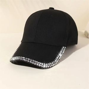 Fashion Shiny Rhinestone Baseball Cap Women Luxury Diamond Brim Adjustable Sun Hat Bling Crystal Edge Streetwear Cap