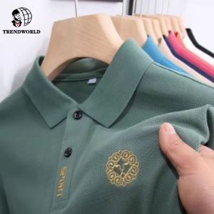 Summer Mens Short Sleeved T-shirt Embroidered Lapel Polo Shirt Young and Middle-aged Loose Large Mens Clothing