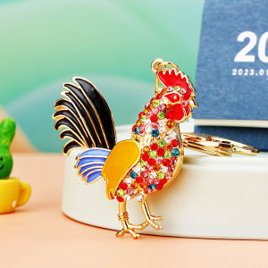 Creative Water Diamond Rooster Keychain Car Key Ring Cute Female Handbag Pendant Zinc Alloy Cartoon Element Festive Gift