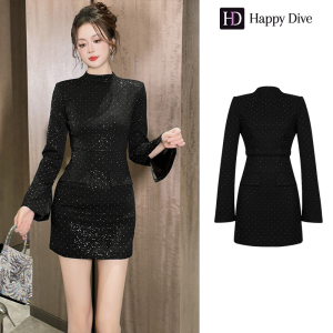 Happy Diva ชุดผู้หญิง เดรสสีน้ําตาลแดง เดรสสีดํา มินิเดรส เดรสสะโพก แรปเดรส เดรสปาร์ตี้อย่างเป็นทางการ 21555