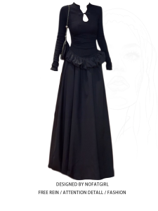plus Size Womens Long Sleeve Button up Black Puffy Skirt Maxi Dress Traditional Chinese Style Autumn Slimming Gown