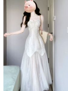 CHANGTONG | French Style Unique Design Slimming Dress Strap Dress