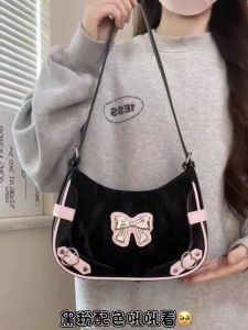 Black Pink Fancy Color Matching Underarm Bag Female 2024 New Arrival Trendy Music Festival Contrast Color Y2g Bow Shoulder Bag