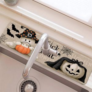 VIKAMA Halloween Ghost Pumpkin Printed Faucet Pad Absorbent Non Slip Pad Holiday Atmosphere Pad Home Decoration