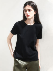 Miccbeirn | Silk Long Staple Cotton Casual Short Sleeve T-Shirt Shoulder Appropriate Slimming Summer Round Neck Basic Style Versatile Top