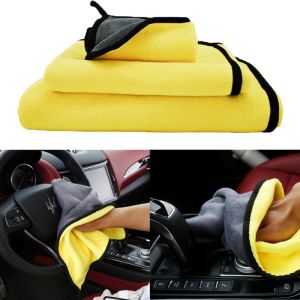 Car Microfiber Cleaning Towel Thicken Soft Drying Cloth Car Body Washing Wipe Rag Yellow Grey Towels Double Layer Clean Rags 30/40/60cm