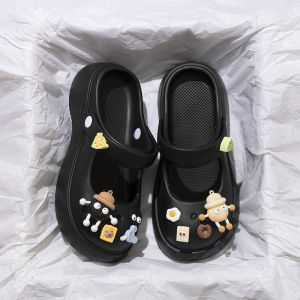 Peach-Seal Nữ Mùa Hè 2024 Mới Holo Mocasins Đế Dày Đi Biển Cho Bước-Bàn Đạp Phong Cách Dành Cho Thanh Niên Với Họa Tiết Hoạt Hình