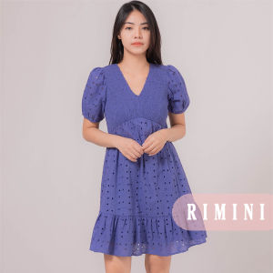 RIMINI - Dress Cewe Pesta Remaja Puff Vneck Ruffle Mini XS-XL - Carter Dress 5225073