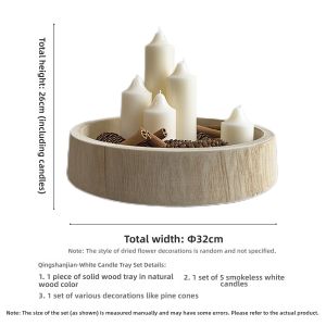 Luxury Minimalist Scented Candle Set With Wood Tray Decorative Pine Cones