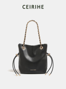 CEIRIHE Drawstring Tote Bag Womens New 2025 Genuine Leather Shoulder Crossbody Bucket Bag Fashionable Magnetic Buckle Closure