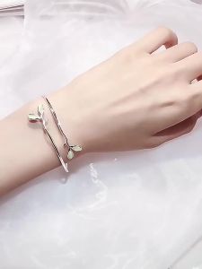 925 Tem Bạc Mạ Bạc Lắc Tay Nữ Xanh Opal Thiết Kế Hình Lá Vòng Đeo Tay Lấy Cảm Hứng Từ Tự Nhiên Món Quà Trang Sức Cho Bé Gái