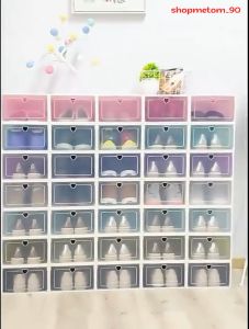 Combo 10 Hộp Đựng Giày Nắp Nhựa Cứng Lắp Ghép Thông Minh Nhiều Màu Bảo Quản Giày Dép