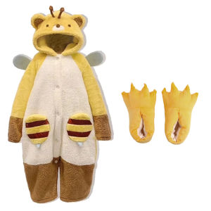 การ์ตูน Honeybee ชุดนอน Robes รองเท้าแตะ Kigurumi Unicorn อะนิเมะ Flannel Nightgown ฤดูหนาว Nightdress Party Cosplay เครื่องแต่งกายรองเท้าแตะ