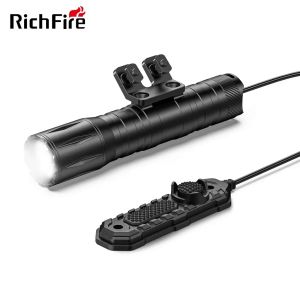 Professional Richfire Tactical Rifle Flashlight 1800 Lumens Rechargeable Hunting Torch Light with Strobe Mode 20mm Rail Mounted