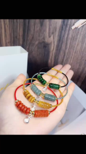 Vòng tay dây cáp mix đá phong thuỷ ngũ điếu và Lu thống treo Hồ lô bạc kim tiền SA0312