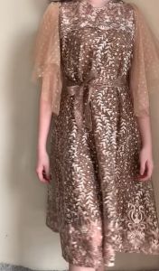 Ken-176 Dress Pesta Wanita Kondangan Mewah Dress CNY Dress Imlek A-Line Dress Korean Style Full Brukat Premium Mewah Free Tali Pinggang Dan Masker