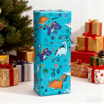 1 Roll Blue Gift Wrapping Paper with Dinosaur Patterns - DurableSmooth TextureVibrant Colors for WeddingsBirthdays & Holidays
